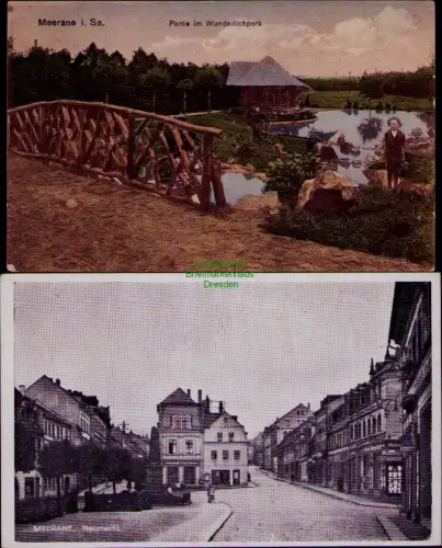 194321 2 AK Meerane i. Sa. 1925 Partie im Wunderlichpark MEERANE Neumarkt
