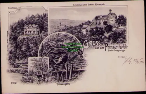 194322 AK Forsthaus Schönburg'sches Schloss Hartenstein Prinzenhöhle Sächs.Erzge