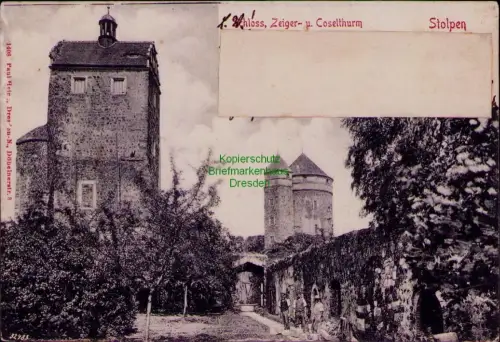 194323 AK Stolpen Schloss Zeiger- H. Coselthurm 1903 1408 Paul Heir, Dres an-N.,