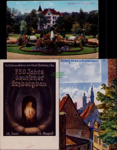 194327 3 AK FREIBERG PARTIE IM ALBERTPARK 1912 Jubiläumsfchau der Stadt Freiberg