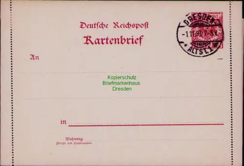 B24404 Kartenbrief K 1 Deutsches Reich Dresden Altst. 17 1899 Rand nicht angetre