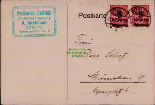 B24498 Postkarte Heimatgeschichte Görlitz Deutsches Reich 2x DR 334 A MeF 27.11.