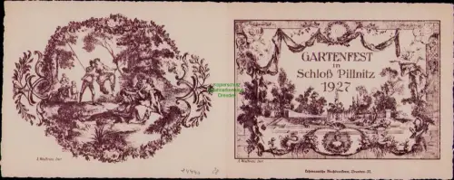 B24441 beidseitig bedrucktes Werbeblatt Gartenfest in Schloß Pillnitz 1927 Die F