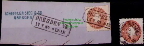 B24371 Brief Sachsen 18 2 verschiedene Farben 1867 Dresden + Bahnpost leipzig -