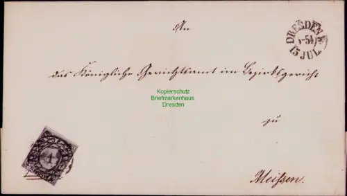 B24368 Brief Sachsen 8 klarer Nummernstempel 1 Dresden nach Meißen ohne Inhalt