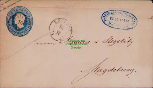 B24374 Brief Sachsen Ganzsache U 2 A Leipzig 1861 nach Magdeburg