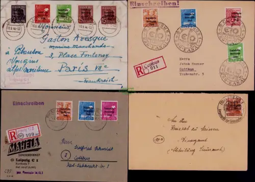 B24460 8x Brief SBZ Cottbus ESO Kanal 1948 Einschreiben Pirna Leipzig nach Paris