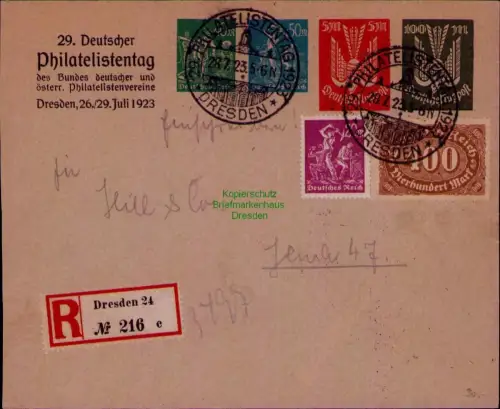 B24408 Privatganzsache Deutsches Reich Dresden Philatelistentag 1923 als Einschr