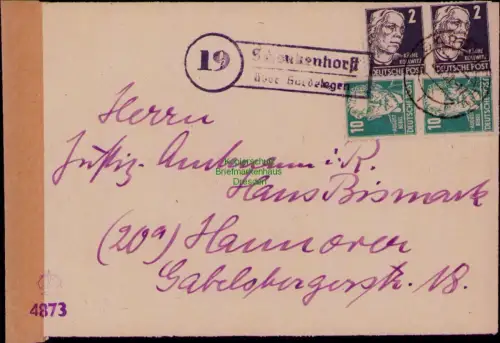 B24464 Brief SBZ Köpfe I Schenkenhorst über Gardelegen 1950 britische Zensur nac