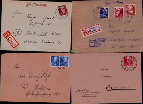 B24463 8x Brief / Karte SBZ Köpfe I Einschreiben R-Brief Cottbus Leipzig Pulsnit