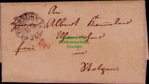 B24361 Brief Dresden Loschwitz 1851 Faltbrief an Uhrmacher in Stolpen mit Inhalt