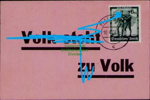 B24431 Flugblatt rosa Wahl Hilden 1938 DR 662 Deutsches Reich