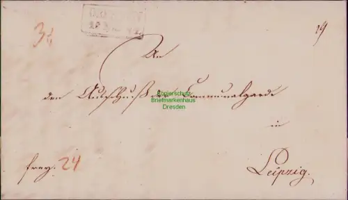 B24359 Brief Vorphila Dresden 1844 Faltbrief Siegel Communal Garde Commando Stad