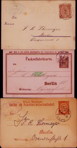 B24472 3x Ganzsache Postkarte Privatpost Neue Berliner Omnibus Gesellschaft 1887
