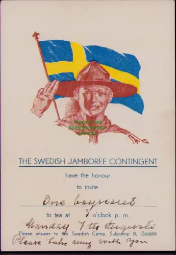 169044 AK THE SWEDISH JAMBOREE CONTINGENT have the honour to invite One bayscaut