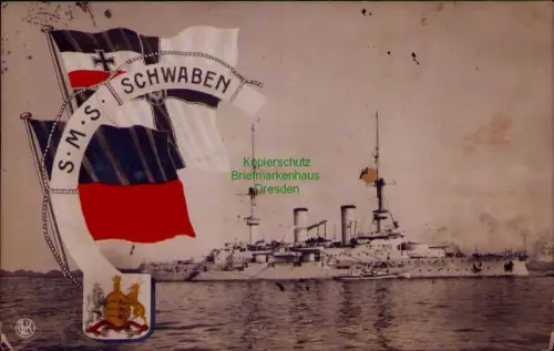 168966 AK Kiel 1910 Schlachtschiff Dampfer S.M.S. SCHWABEN