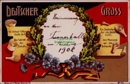 169058 AK DEUTSCHER Gruss Turnerball 1902 Fasching Verlag von Fr. Wenzel, Brauna