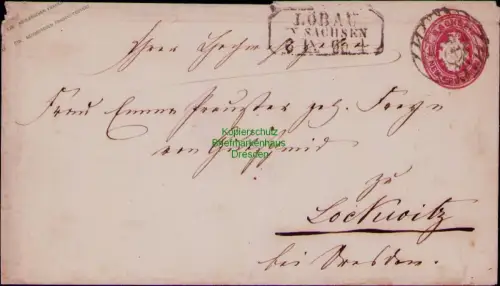 B24393 Brief Sachsen Ganzsache U 16 A Löbau in Sachsen 1865 nach Lockwitz bei Dr