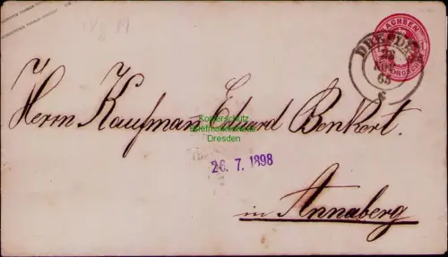 B24390 Brief Sachsen Ganzsache U 16 oder 21 Dresden 1865 nach Annaberg