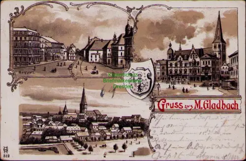168983 AK M. Gladbach Mönchengladbach Marktplatz Litho 1899