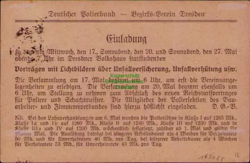 169088 AK Deutscher Polierbund Bezirks-Verein Dresden Einladung 1922 zu den um M