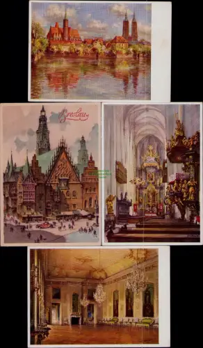 169000 4 AK Breslau um 1935 festsaal im Schloß Dom und Kreuzkirche Inneres Dorot