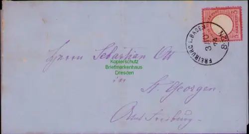 B24444 Brief Deutsches Reich DR 25 EF Freiburg in Baden 1874 nach St. Georgen