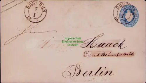 B24395 Brief Sachsen Ganzsache U 17 A Dresden nach Berlin Adresse teilweise radi
