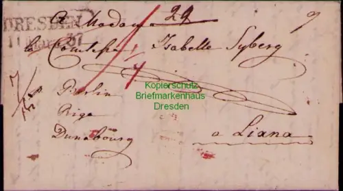B24417 Faltbrief  Dresden 1837 nach Lixna via Berlin Riga Dünabourg mit Inhalt