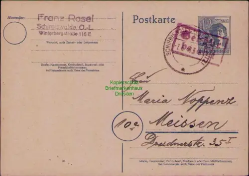 B24457 Ganzsache SBZ Alliierte P 962 Formularaufbrauch Gebühr bezahlt Schirgiswa