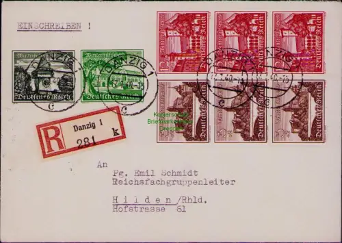 B24450 R-Brief Deutsches Reich DR Danzig 1940 Winterhilfswert ZD aus MH 1940 nac