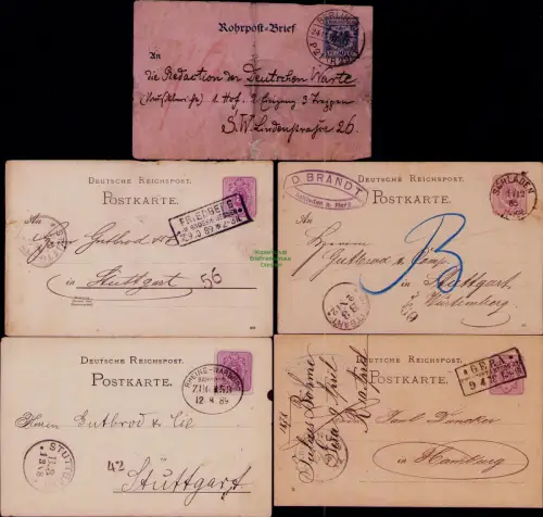 B24446 Ganzsache Postkarte Gera 1878 Friedeberg 1889 Schladen 1885 Bahnpost Rhei