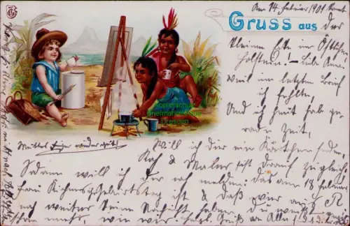 169045 AK Litho 1901 Plön Gruss aus Südamerika Native Indianer