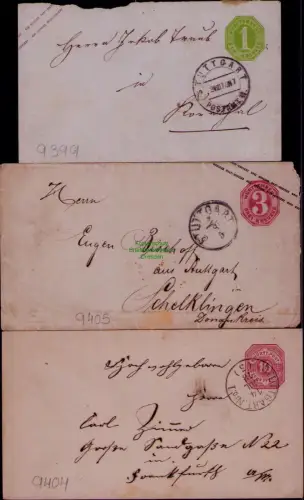 B24434 3x Ganzsache Württemberg 1878 1874 1871 nach Schelkingen Frankfurt a. M.