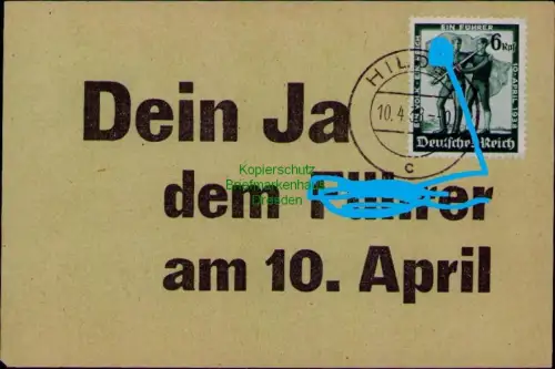 B24432 Flugblatt grün Wahl Hilden 1938 DR 662 Deutsches Reich