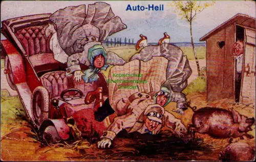 169050 AK Auto-Heil Künstlerkarte Humor 1920