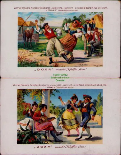 169028 2 AK TÄNZE UNGARISCHER CSARDAS DOXA macht Kaffee fein! Werner Breuer's Kü