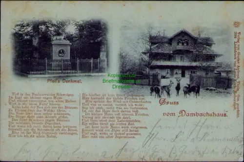 194477 AK  Dambachshaus Pfeil's Denkmal 1898 2084 Lichtdruck von Louis Koch, Hal