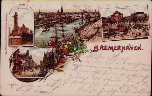 194491 AK Bremerhaven Litho 1900 Leuchtturm Bürgermeister Smidiser Geestebrücke