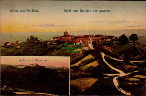 194497 AK Gruss aus Waldeck Arolsen 1909 Stadt vom Schloss aus gesehen Schloss v