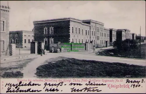 194509 AK Königsbrück 1900 Kaserne der reitenden Abtheilung des Königl. Sächs. F