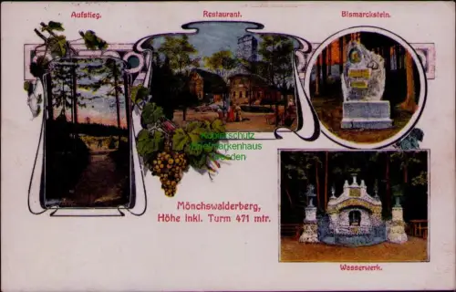194569 AK Aufstieg Restaurant Bismarckstein Mönchswalderberg 1917 Wasserwerk Bah