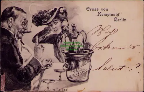 194576 AK Berlin um 1900 Mann Frau Sekt Sektkühler Künstlerkarte H. Leiter ungel
