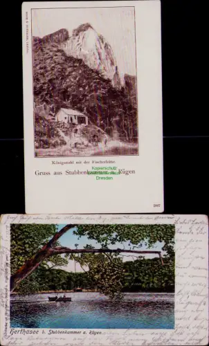 194577 2 AK Königsstuhl mit der Fischerhütte Stubbenkammer a. Rügen 1906 Verlag