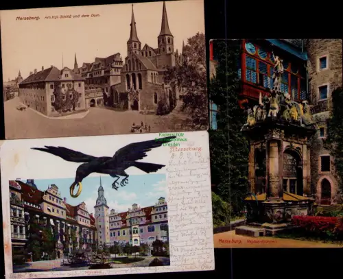 194588 3 AK Merseburg Am Kgl. Schloß und dem Dom Neptun-Brunnen 1903