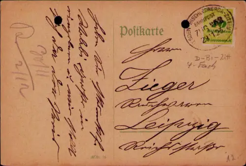 B24505 Postkarte Deutsches Reich Infla Bahnpost Dresden - Bischofswerda - Zittau