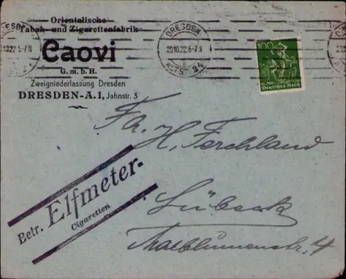 B24550 Brief Deutsches Reich Infla Dresden 1922 Orientaliche Tabak- und Zigarett