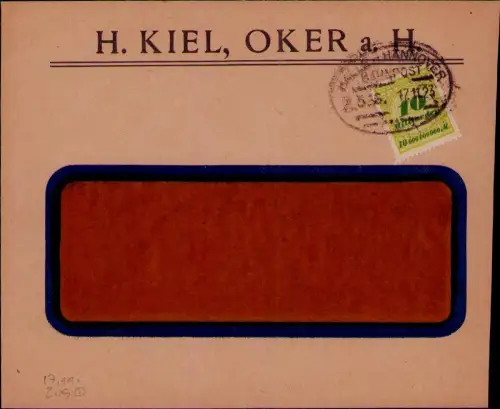 B24556 Brief Deutsches Reich Infla H. Kiel Oker a. H. Bahnpost Halle - Hannover
