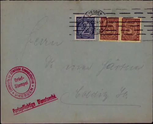 B24574 Brief Deutsches Reich Dienst Infla Dresden 21.11.1922 Landesstelle für öf