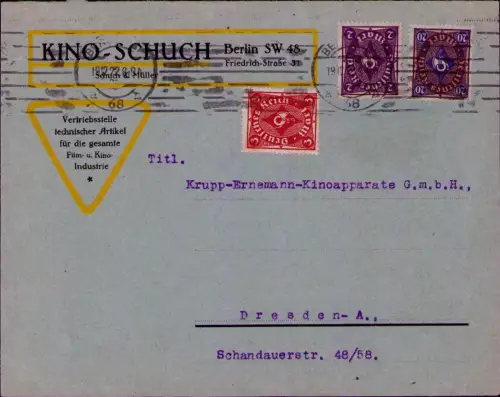 B24644 Brief Deutsches Reich Infla 1922 KINO-SCHUCH Berlin SW 48 Vertriebsstelle